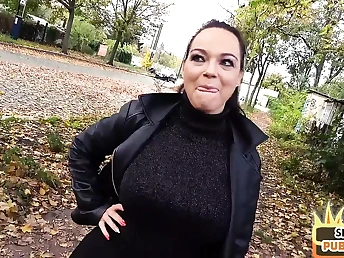 Sloppy Priscilla gets her ginormous rump and ample titties romped in public by a stranger