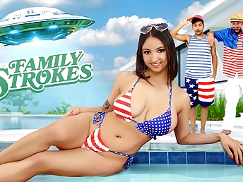 Step-sister Hailey Rose gets her enormous caboose pummeled by Will Pounder and Max Fills on Independence Day