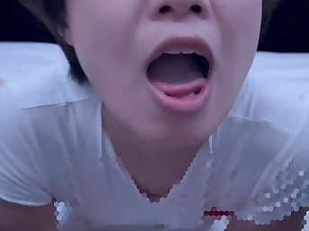 Kinky Chinese stunner makes sloppy choking sounds while being ruthlessly bj'ed & spunked on