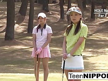 Teenie golfer gets her pink penetrated on the green!