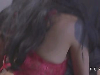 Dark haired chick with string tights and tattoos gets pussy hammered