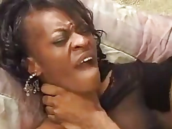 Black super-bitch gets her neck chocked and wedged
