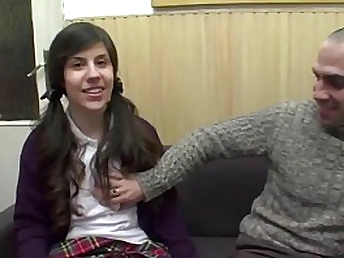 Itziar Moncada, the lean 18yo dark haired, gets playful with rich parents in a utter-length video