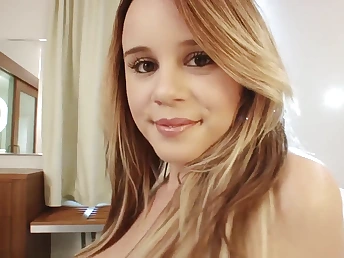 Pretty blond teen gives sloppy suck off