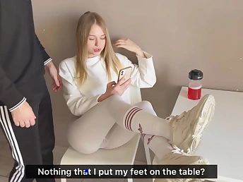 Allinika, the wild blondie, gets her cock-squeezing lacuna boinked in excess of the table while wearing expatiate on pants & a splendid sundress