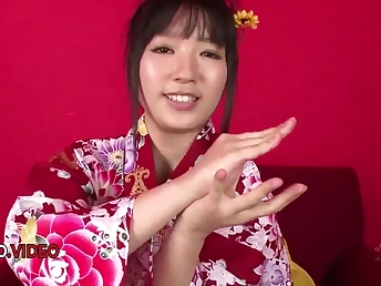 Kimono-clad MILF Chiharu's intense blow-job and hardcore pounding in JAV