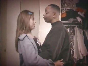 Glum babe gets her pussy stretched by a massive black dong