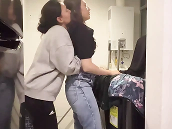 My stepsister's chubby boobs get a mouldy workout forth the laundry room