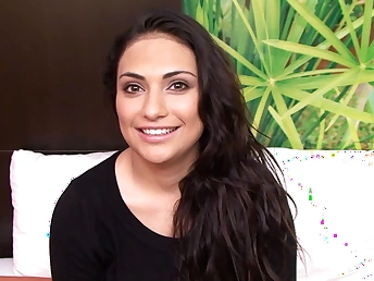 This first-timer brown-haired teenage has thick boobies and a vulpine throat